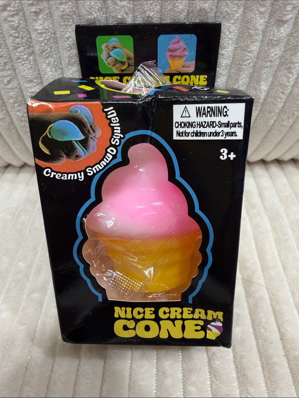 Nice Cream Cone Squishy Toy - Pink & Yellow. New in package. Soft jelly squish
